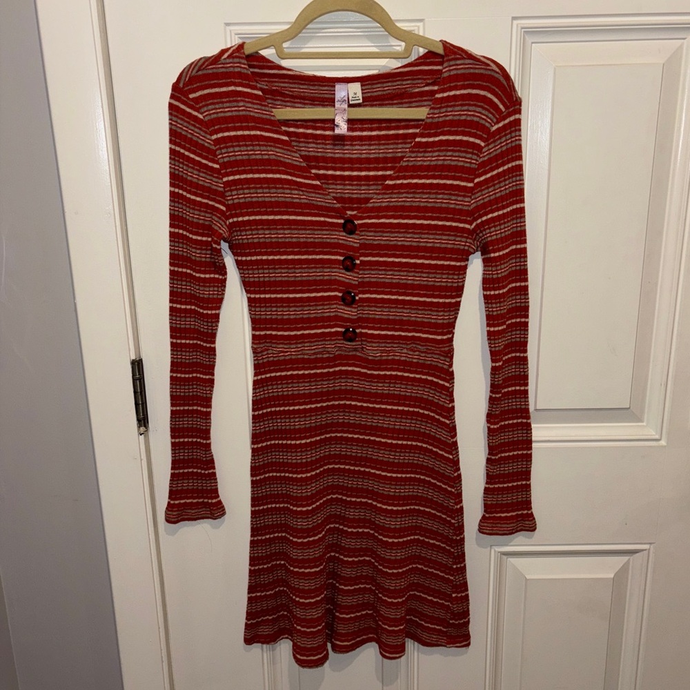 Alya Red Striped Long Sleeve Sweater Dress - Medium